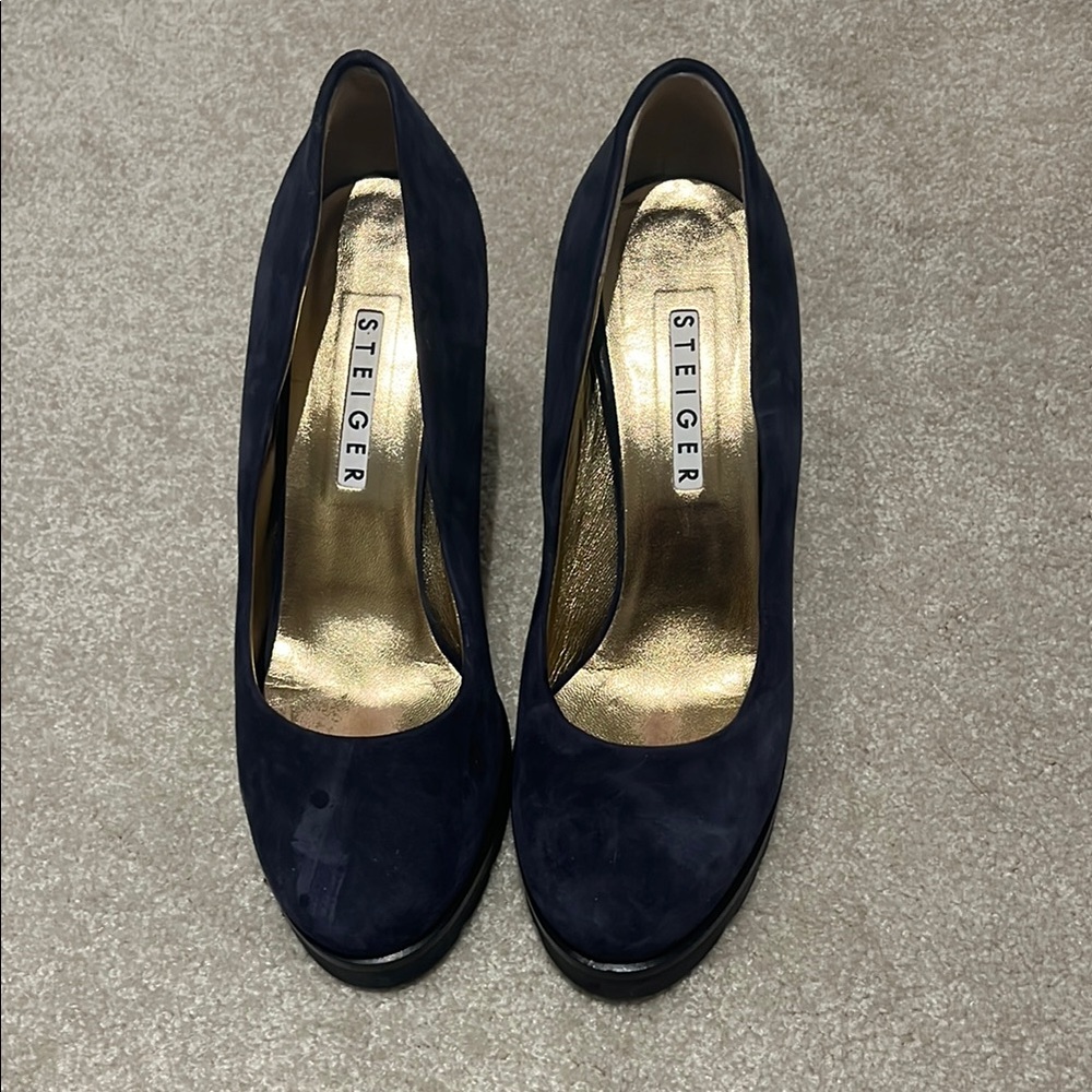Walter Steiger Blue and Gold Heels Elegant Suede Pumps